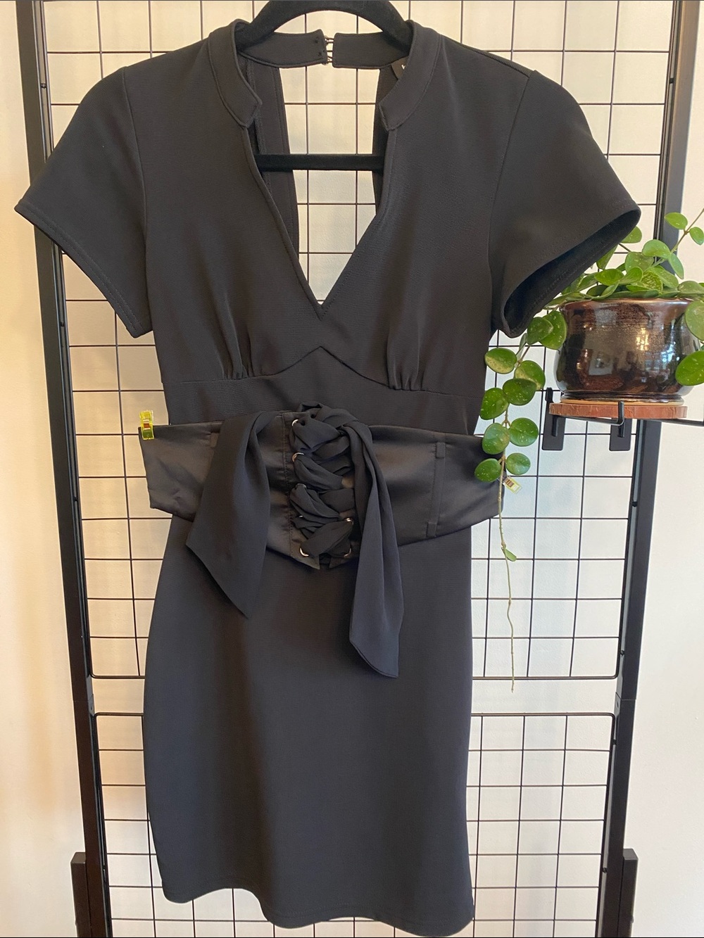 Bebe Black Lace-Up belted Waist mini Dress xs